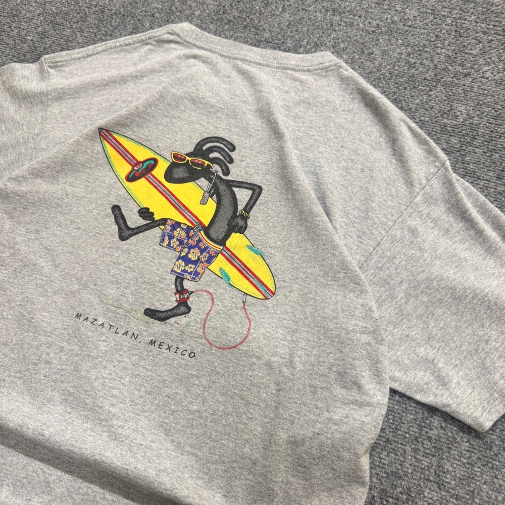 VTG Mazatlan Mexico T-shirt Men's L Gray Black Y2K Grunge Surfer